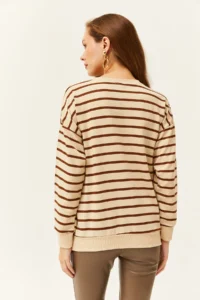 Olalook Women's Stone Brown Basic Soft Textured Loose Sweatshirt - Image 4