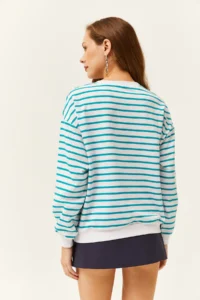 Olalook Women's Turquoise Basic Soft Textured Loose Sweatshirt - Image 5