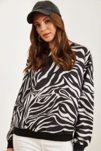 Olalook Women's Zebra Basic Soft Textured Loose Sweatshirt - Image 3