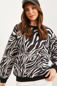 Olalook Women's Zebra Basic Soft Textured Loose Sweatshirt - Image 4