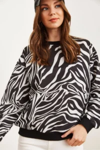 Olalook Women's Zebra Basic Soft Textured Loose Sweatshirt - Image 5
