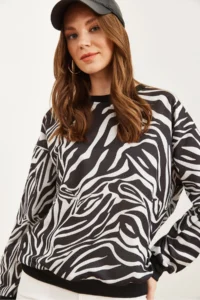 Olalook Women's Zebra Basic Soft Textured Loose Sweatshirt - Image 6