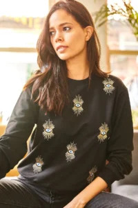 Olalook Women's Black Eye Embroidered Seasonal Sweatshirt - Image 4