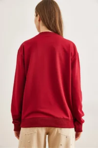 Olalook Women's Burgundy Eye Embroidered Seasonal Sweatshirt - Image 2