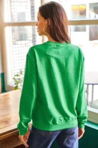 Olalook Women's Grass Green Eye Embroidered Seasonal Sweatshirt - Image 3