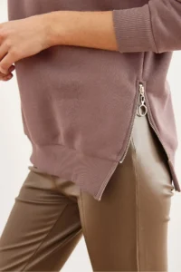 Olalook Women's Dusty Rose Side Zipper Detailed Thick Fleece Inside Sweatshirt - Image 3