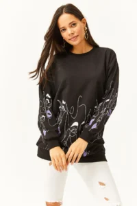 Olalook Women's Black Face Figured Oversize Sweatshirt - Image 5