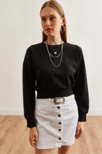 Olalook Women's Black Modal Crop Sweatshirt - Image 2