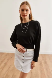 Olalook Women's Black Modal Crop Sweatshirt - Image 3