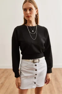 Olalook Women's Black Modal Crop Sweatshirt - Image 5
