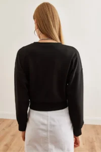 Olalook Women's Black Modal Crop Sweatshirt - Image 6