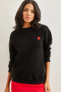 Olalook Women's Black Heart Embroidered Rose Gold Sweatshirt