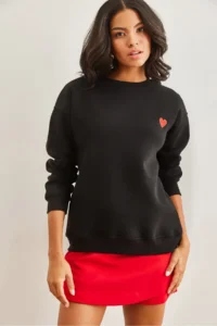 Olalook Women's Black Heart Embroidered Rose Gold Sweatshirt - Image 2