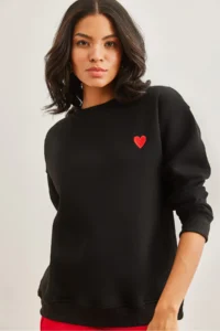 Olalook Women's Black Heart Embroidered Rose Gold Sweatshirt - Image 3