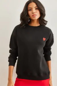 Olalook Women's Black Heart Embroidered Rose Gold Sweatshirt - Image 4