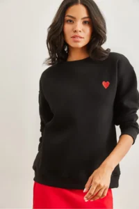 Olalook Women's Black Heart Embroidered Rose Gold Sweatshirt - Image 5