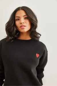 Olalook Women's Black Heart Embroidered Rose Gold Sweatshirt - Image 6