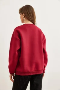 Olalook Women's Claret Red Leopard Appliqued Rose Gold Oversize Sweatshirt - Image 7