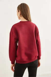 Olalook Women's Burgundy Shoulder Heart Embroidered Rose Gold Sweatshirt - Image 6