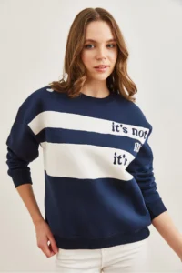 Olalook Women's Navy Blue Shoulder Heart Embroidered Rose Gold Sweatshirt - Image 3