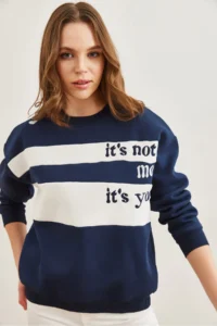 Olalook Women's Navy Blue Shoulder Heart Embroidered Rose Gold Sweatshirt - Image 4