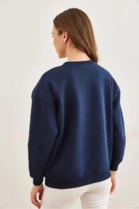 Olalook Women's Navy Blue Shoulder Heart Embroidered Rose Gold Sweatshirt - Image 7