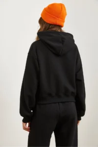 Olalook Women's Black Hooded Lace-up Waffle Sweatshirt - Image 2