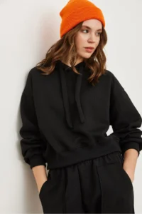 Olalook Women's Black Hooded Lace-up Waffle Sweatshirt - Image 3