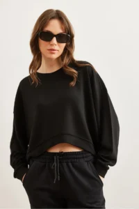 Olalook Women's Black Modal Touched Premium Oversize Loose Sweatshirt - Image 2