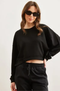 Olalook Women's Black Modal Touched Premium Oversize Loose Sweatshirt - Image 3