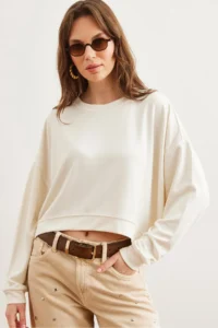 Olalook Women's Ecru Modal Touched Premium Oversize Loose Sweatshirt - Image 2