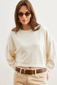 Olalook Women's Ecru Modal Touched Premium Oversize Loose Sweatshirt - Image 5
