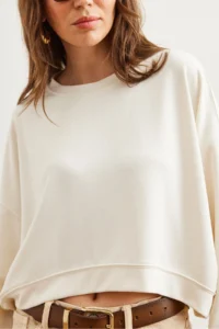 Olalook Women's Ecru Modal Touched Premium Oversize Loose Sweatshirt - Image 6