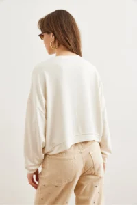 Olalook Women's Ecru Modal Touched Premium Oversize Loose Sweatshirt - Image 7