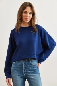 Olalook Women's Navy Blue Modal Touched Premium Oversize Loose Sweatshirt - Image 2