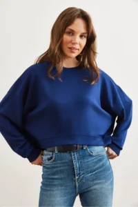 Olalook Women's Navy Blue Modal Touched Premium Oversize Loose Sweatshirt - Image 3