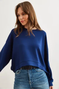 Olalook Women's Navy Blue Modal Touched Premium Oversize Loose Sweatshirt - Image 4