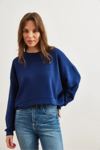 Olalook Women's Navy Blue Modal Touched Premium Oversize Loose Sweatshirt - Image 5