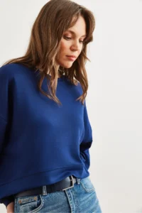 Olalook Women's Navy Blue Modal Touched Premium Oversize Loose Sweatshirt - Image 6
