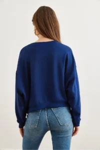 Olalook Women's Navy Blue Modal Touched Premium Oversize Loose Sweatshirt - Image 7