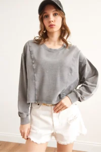 Olalook Women's Gray Modal Content Washable Sweatshirt - Image 3