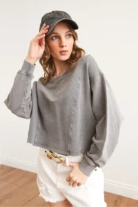 Olalook Women's Gray Modal Content Washable Sweatshirt - Image 4