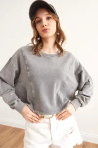Olalook Women's Gray Modal Content Washable Sweatshirt - Image 5