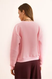 Olalook Women's Candy Pink Lemon Embroidered Fleece Crop Thick Sweatshirt - Image 5