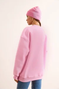 Olalook Women's Candy Pink Premium Shoulder Stitching Detailed Oversize Rose Gold Sweatshirt - Image 6