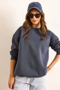 Olalook Women's Smoked Premium Shoulder Stitching Detailed Oversize Rose Gold Sweatshirt - Image 2