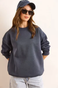 Olalook Women's Smoked Premium Shoulder Stitching Detailed Oversize Rose Gold Sweatshirt - Image 3