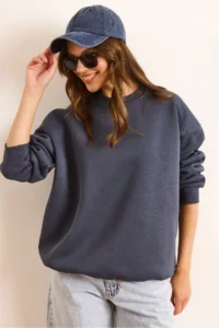 Olalook Women's Smoked Premium Shoulder Stitching Detailed Oversize Rose Gold Sweatshirt - Image 4