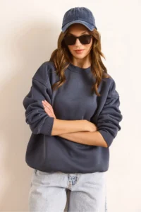 Olalook Women's Smoked Premium Shoulder Stitching Detailed Oversize Rose Gold Sweatshirt - Image 5