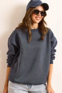 Olalook Women's Smoked Premium Shoulder Stitching Detailed Oversize Rose Gold Sweatshirt - Image 6